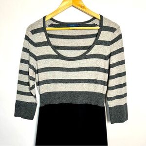 Boden Striped Colorblock Scoopneck Midi Knit Sweater Dress Size 14R Black/Gray
